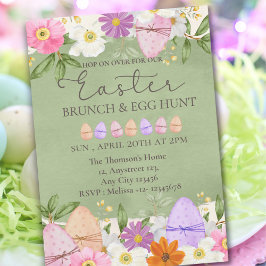Elegant Grönt Pastel Wildblommor Egg Hunt Påsk Inbjudningar