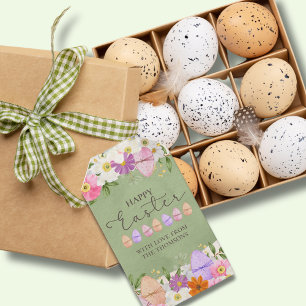 Elegant Grönt Pastel Wildblommor Glad påsk Presentetikett