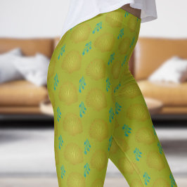 Elegant Grönt Peacock Fläkt Mönster Leggings