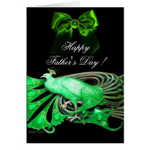 ELEGANT GRÖNT PEACOCK,GEM STONES,BOW Fars dag Hälsningskort