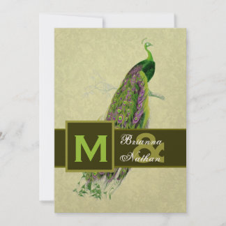 Elegant Grönt Peacock Metallic Bröllop Inbjudningar