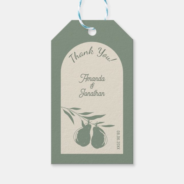 Elegant Grönt Pear Bröllop Tack Presentetikett (Framsidan)