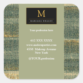 Elegant Grönt Pensel med guld och svart Fyrkantigt Klistermärke