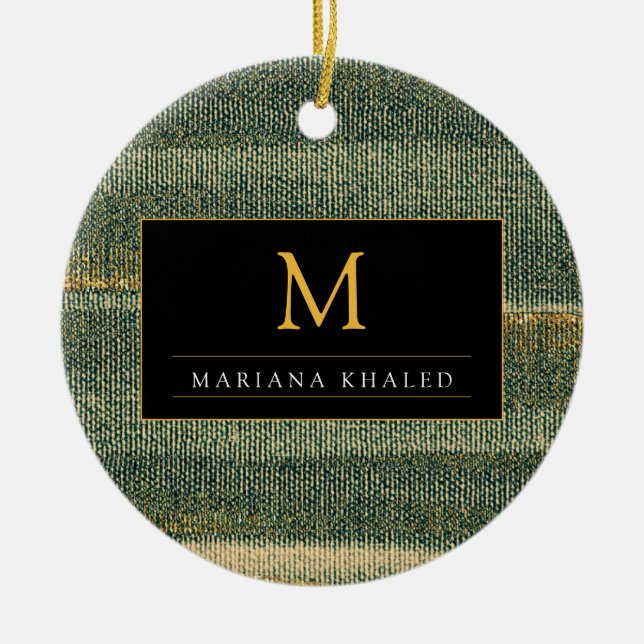 Elegant Grönt Pensel med guld och svart Julgransprydnad Keramik (Framsidan)