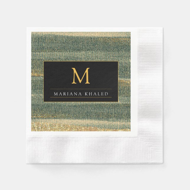 Elegant Grönt Pensel med guld och svart Pappersservett (Framsidan)