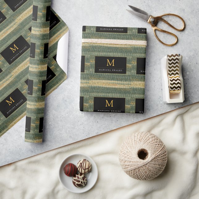 Elegant Grönt Pensel med guld och svart Presentpapper (Hantverk)