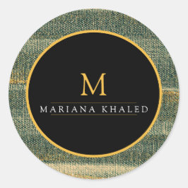 Elegant Grönt Pensel med guld och svart Runt Klistermärke