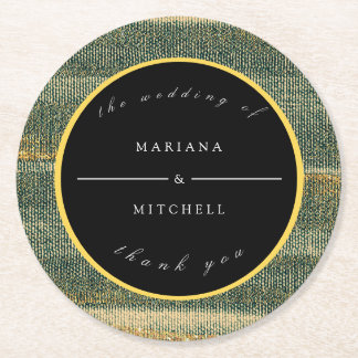 Elegant Grönt Pensel med guld och svart Underlägg Papper Rund