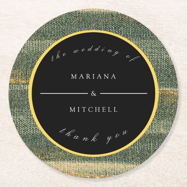 Elegant Grönt Pensel med guld och svart Underlägg Papper Rund (Framsidan)