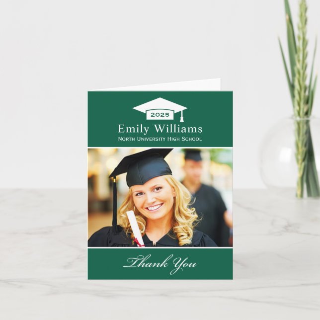 Elegant Grönt Personlig Studenten Photo Tack Kort (Framsida)