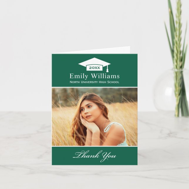 Elegant Grönt Personlig Studenten Photo Tack Kort (Framsida)