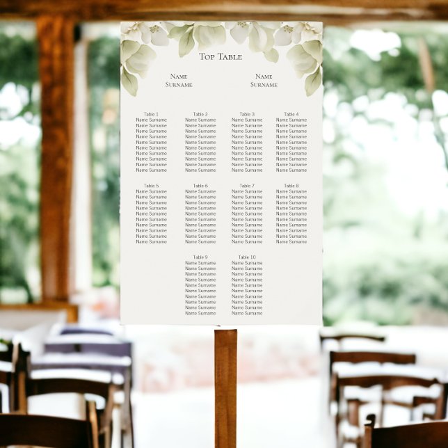 Elegant Grönt: Planen för sjösättning i Bröllop Poster (Elegant Green Foliage Wedding Seating Plan Poster from Ricaso. )