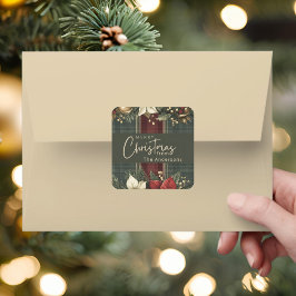 Elegant Grönt Play Poinsettias God jul Fyrkantigt Klistermärke