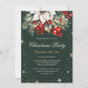 Elegant Grönt Poinsettia Berries jul Party Inbjudningar