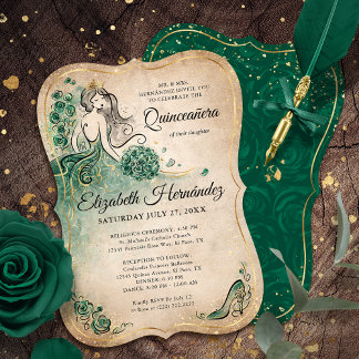 Elegant Grönt Princess Quinceanera Birthday Inbjudningar