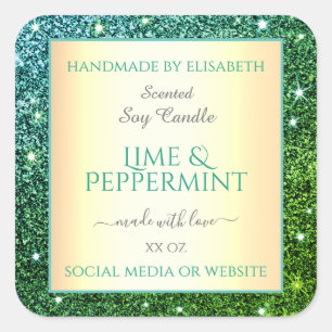 Elegant Grönt - Produktetiketter för Glitter med ö Fyrkantigt Klistermärke