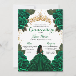Elegant Grönt Quinceañera Ro Guld Glitter Inbjudningar