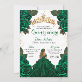 Elegant Grönt Quinceañera Ro Guld Glitter Inbjudningar
