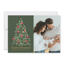 Elegant Grönt & Red Guld Botanical Family Photo