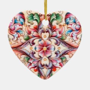 ELEGANT GRÖNT RED ROSA BLUE BLOMMIGT FANTASY JULGRANSPRYDNAD KERAMIK