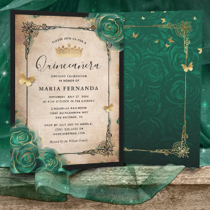 Elegant Grönt Ro Guld Black Quinceanera Inbjudningar