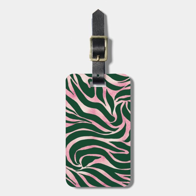 Elegant Grönt Ro Guld Glitter Zebra Bagagebricka (Vertikal Framsida)