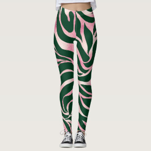 Elegant Grönt Ro Guld Glitter Zebra Leggings