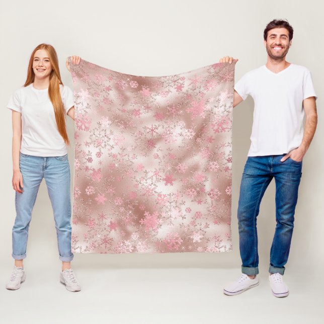Elegant Grönt Rosa jul Snowflake Mönster Fleecefilt (På plats)