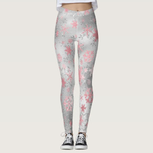 Elegant Grönt Rosa jul Snowflake Mönster Leggings