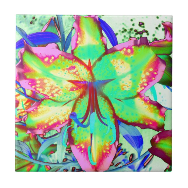 Elegant grönt rosa  vattenfärgstropiska blommigtar kakelplatta (Framsidan)