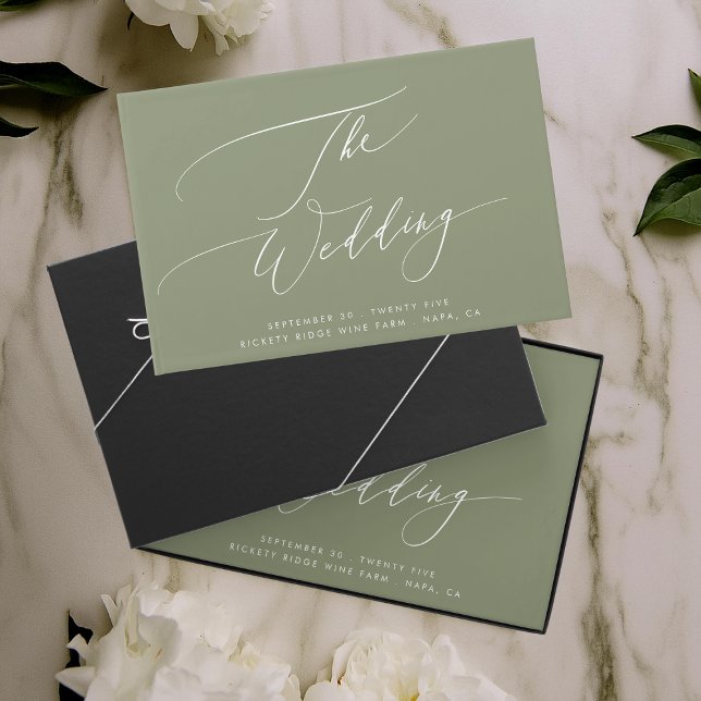 Elegant Grönt Sage Modern Calligraphy Bröllop Gästböcker (Skapare uppladdad)