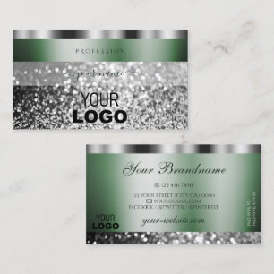 Elegant Grönt Silver mousserande Glitter med Logot Visitkort