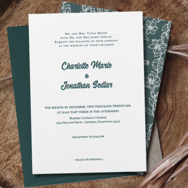 Elegant Grönt  Skript - enkel bröllopsinbjudan Inbjudningar (Elegant Green Script Simple Wedding Invitation)