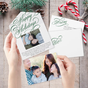 Elegant Grönt Skript Lycklig Helgdag Photo Card