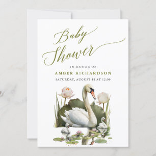 Elegant Grönt Skript Svan minimalistisk babyskiss Inbjudningar