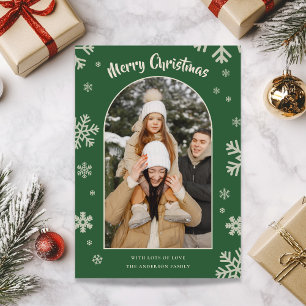 Elegant Grönt Snöflake-julfotoport Helgkort