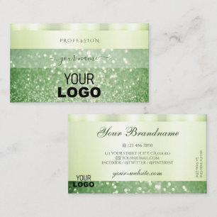 Elegant Grönt Sparkling Glitter med Logotyp Shimme Visitkort
