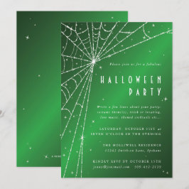 Elegant Grönt Sparkling Spindelnät Halloween fest Inbjudningar