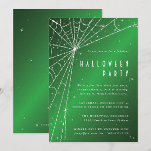 Elegant Grönt Sparkling Spindelnät Halloween fest Inbjudningar