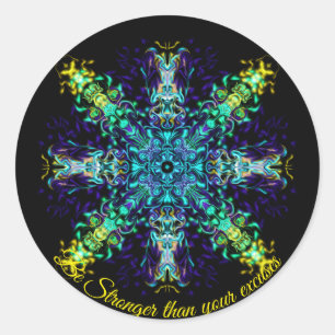 Elegant grönt teal boho retro abstrakt design runt klistermärke