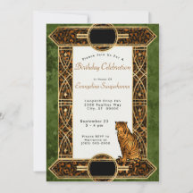 Elegant Grönt Tiger Art Deco Birthday