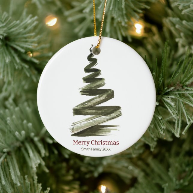 Elegant Grönt Träd Watercolor Julgransprydnad Keramik (Träd)