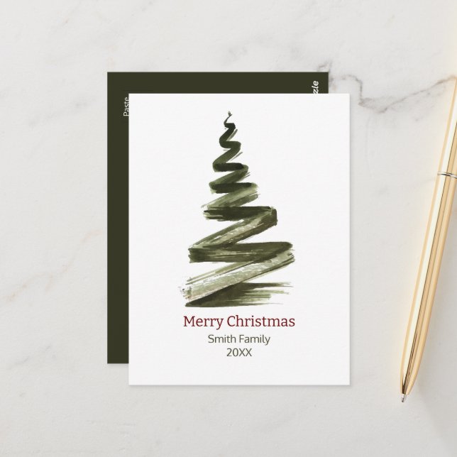 Elegant Grönt Träd Watercolor Vykort (Fram/Back In Situ)