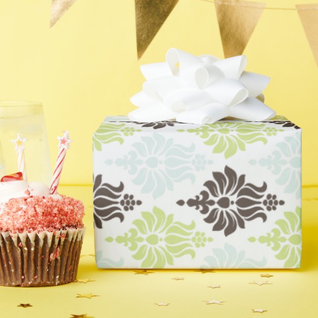 Elegant grönt turkos brun dammkastmönster presentpapper (Födelsedagsfest)