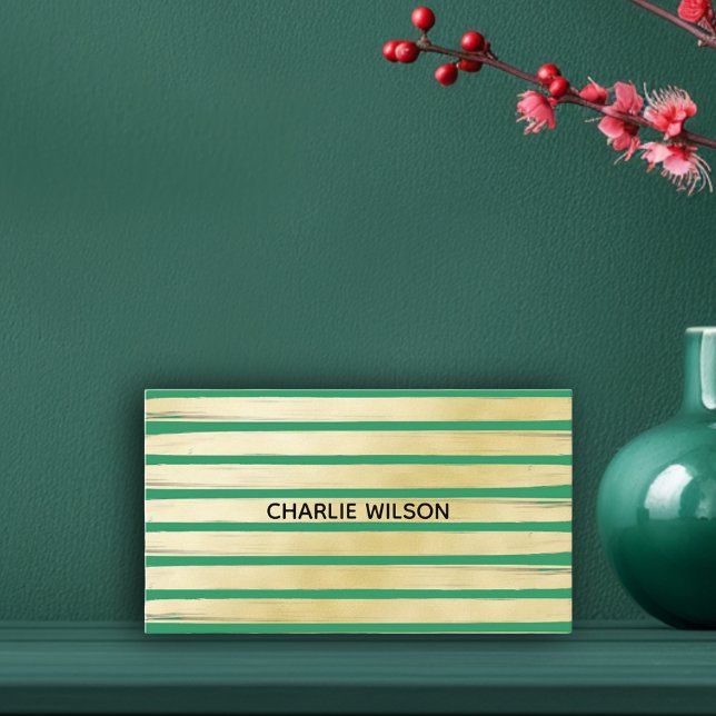 Elegant grönt turkos guld folie stripe visitkort (Elegant green turquoise gold paint striped frame square business card)