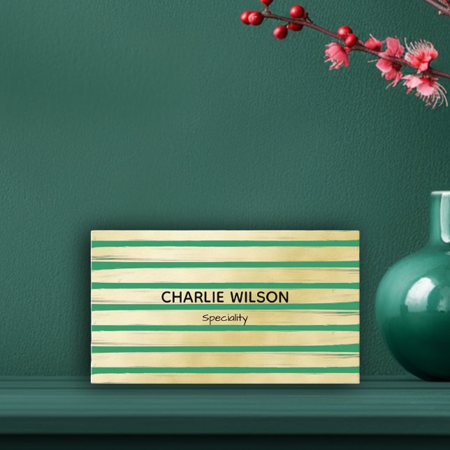 Elegant grönt turkos guld folie stripe visitkort (Elegant green turquoise gold paint striped frame square business card)