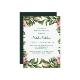 Elegant Grönt Utandning Rosa Bud Brunch & Bubly Inbjudningar