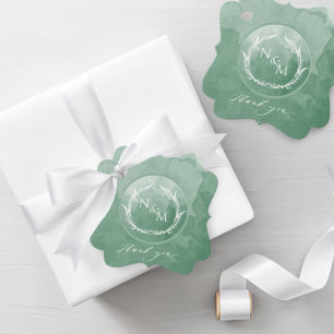 Elegant Grönt Vattenfärg Monogram Bröllop Gåvor Etiketter