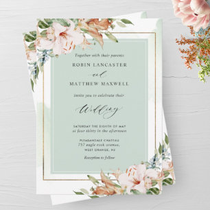 Elegant Grönt Vattenfärg och Jordad Blommigt Bröll Inbjudningar