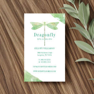 Elegant Grönt Vattenfärg Tvätta Dragonfly-Logotyp Magnetiska Visitkort